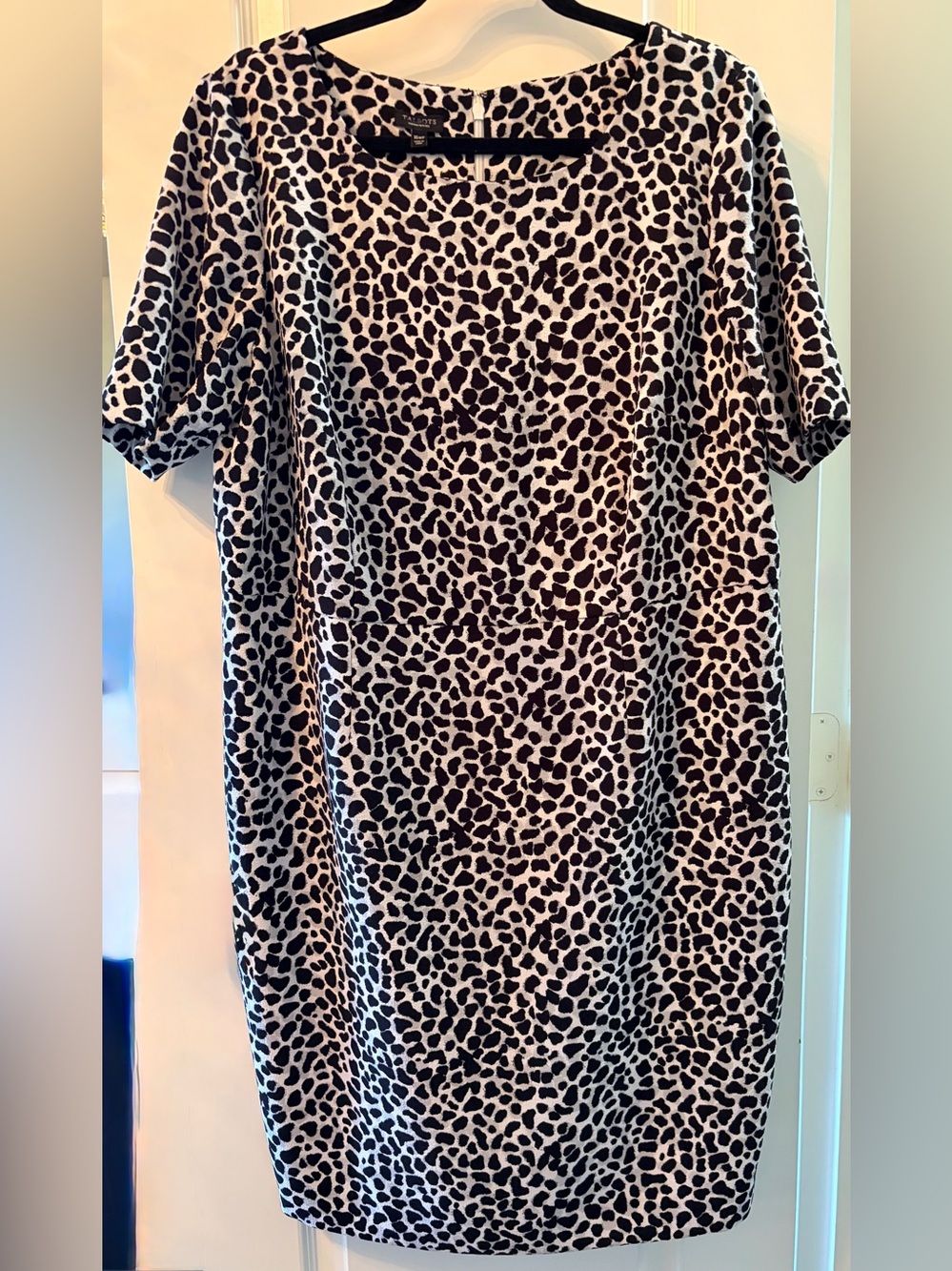 Talbots Leopard-Print Midi Shift Dress in Black and White, 16WP